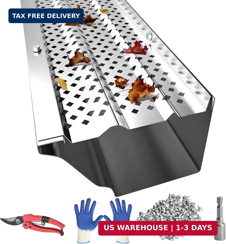 PPOLB Gutter Guards 5 Inch, Aluminum Leaf Filter Rain Gutter Covers with Screws