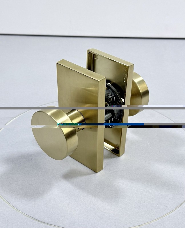 Baldwin PVCONCFR044 Contemporary Privacy Door Knob Set 5" Rectangle- Satin Brass gallery