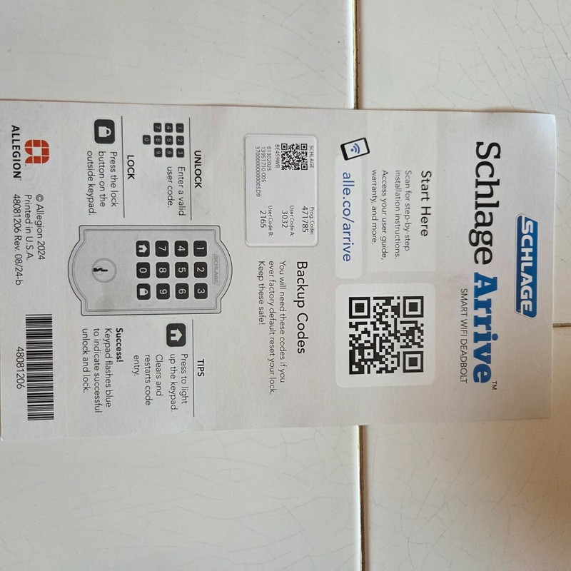 Schlage Arrive Smart Wifi Deadbolt Century Trim Satin Nickel Square Shape
