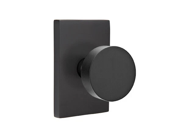 Emtek 5112ROUUS19 Passage, Rectangular Rosette, Round Knob Flat Black