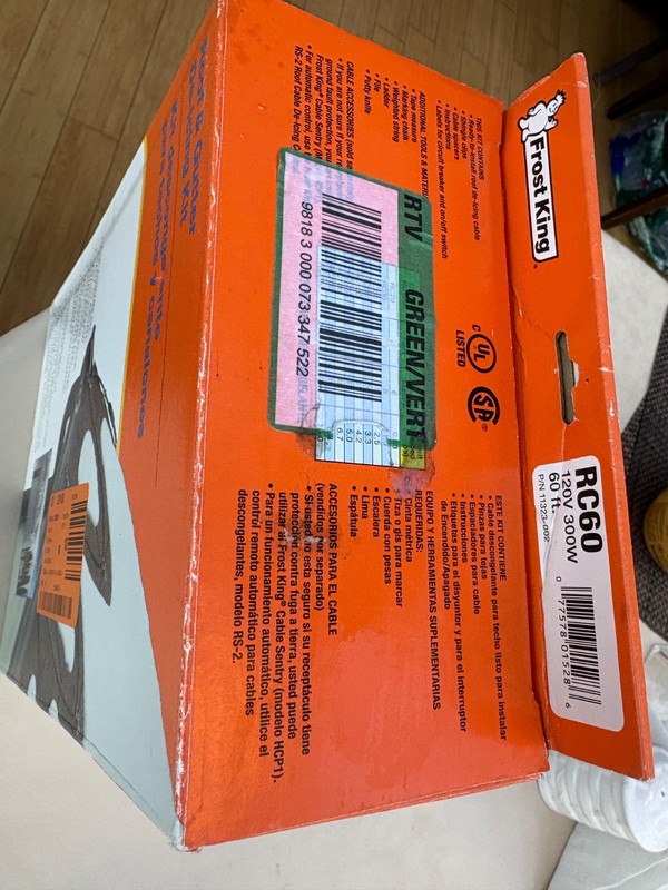 FROST KING ROOF & GUTTER DE-ICING KIT RC60 120V 300W 60FT NEW IN BOX gallery