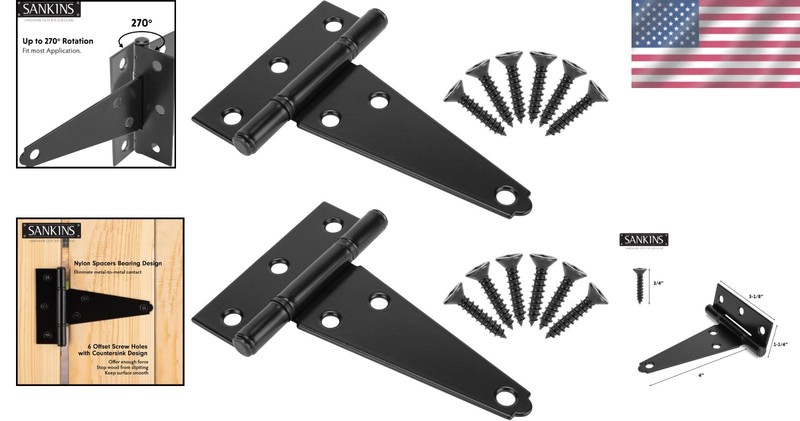4 Inch Black Tee Hinges - Smooth Operation Gate Hardware for Barn & Shed, 2 Pack gallery
