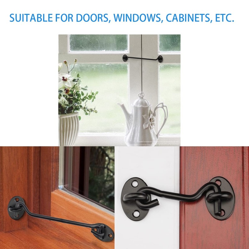 3” Privacy Hook and Eye Latch Easy Lock for Barn Door, Black (3 INCH-2PCS) gallery