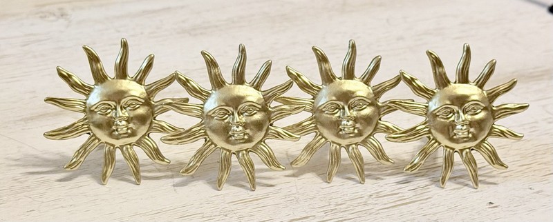 4 Metal Gold Sun Drawer Knob 2” Gold Celestial Sun Cabinet Knobs Pulls Vintage