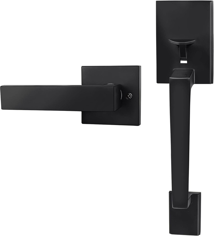 Matte Black Front Door Handle Set with Reversible Lever - Exterior Door Handle S