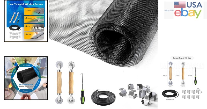 All-in-One Window Screen Kit with 59x106 Mesh, Roller, Clips for Quick Repairs gallery