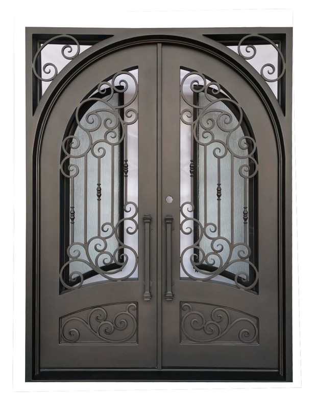 Conroe Double Front Entry Wrought Iron Door Aqua Glass 72" x 82" Right Active gallery