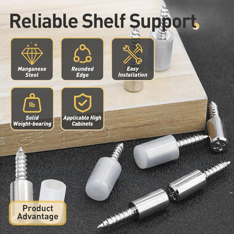 40× Self Tapping Screws Cabinet Laminate Support Shelf Pins & Non-Slip Sleeve US gallery