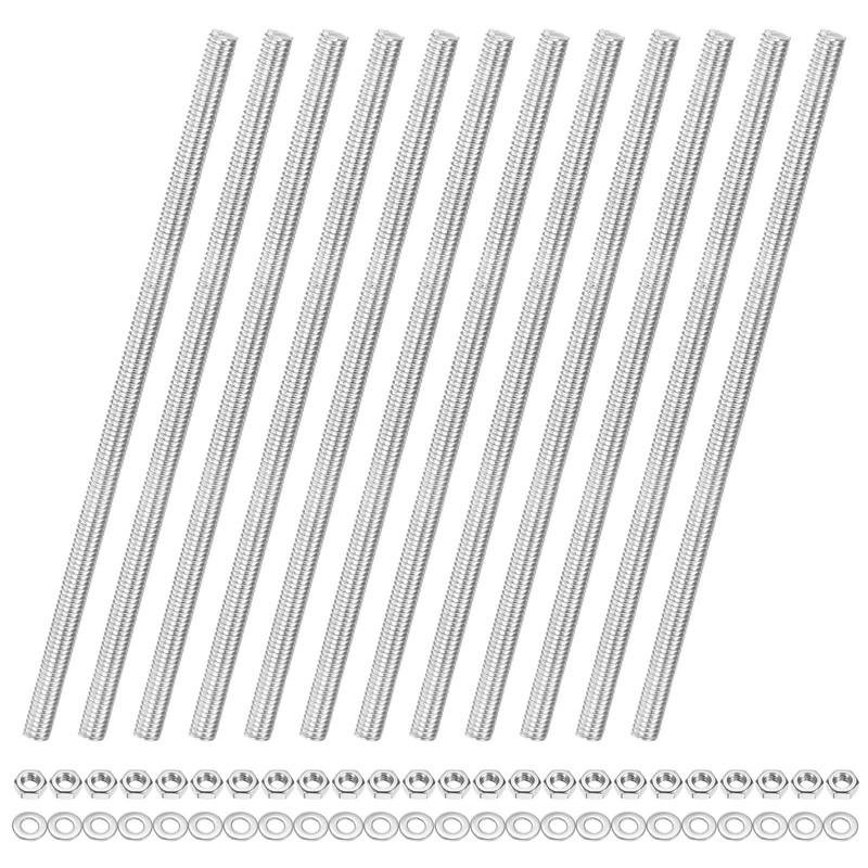 12-Pack Fully Threaded Rod, M4x100mm 304 Stainless Steel Right Hand with Nuts