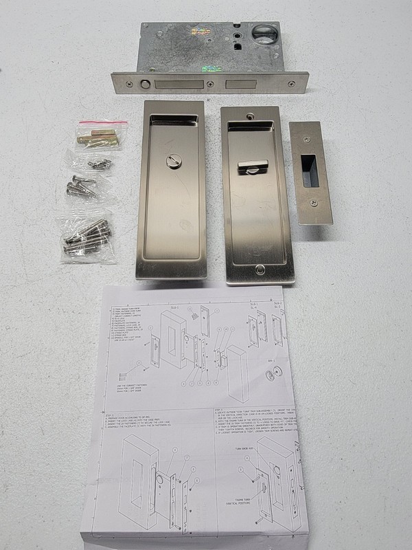 Rectangular privacy pocket door mortise lock and edge pull for 1-3/8″ or 1-3/4″
