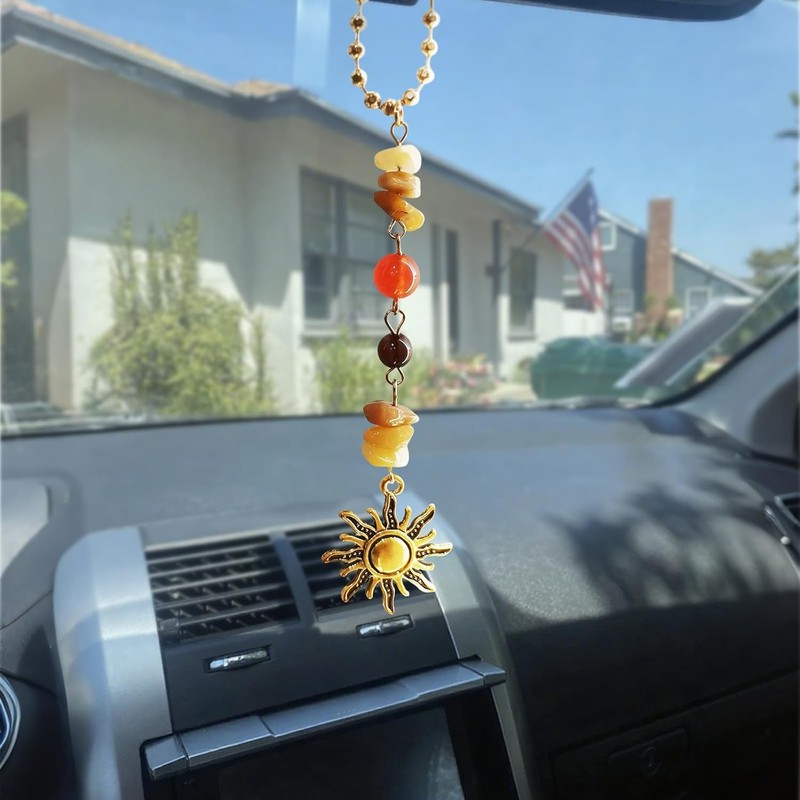 Car Charm Hanging, Boho Dangling Automotive Decor-Rear View Mi Color: Sun Gold gallery