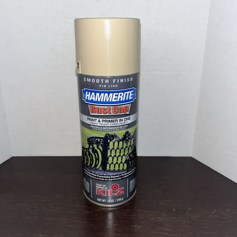 (1) NEW Hammerite Rust Cap Paint & Primer Spray Paint #42200 Smooth Almond 12 oz