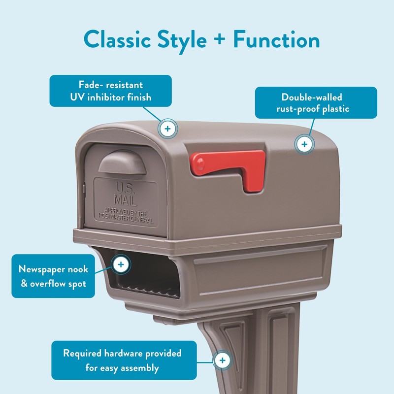 Large Rust Proof Plastic Mailbox Post Mocha Residential Curbside USPS Approved gallery