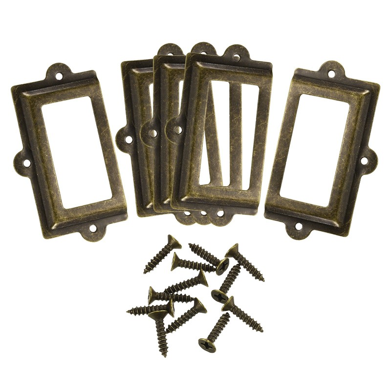 Label Holders, 107x60mm 5Pcs 3 Hole File Name Card Tag Label Frame, Bronze Tone