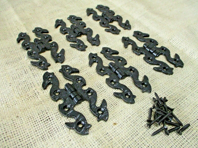 6 Hinges 4″ Long Decorative Butterfly Hinge Cabinet Screen Door Iron Hand Forged