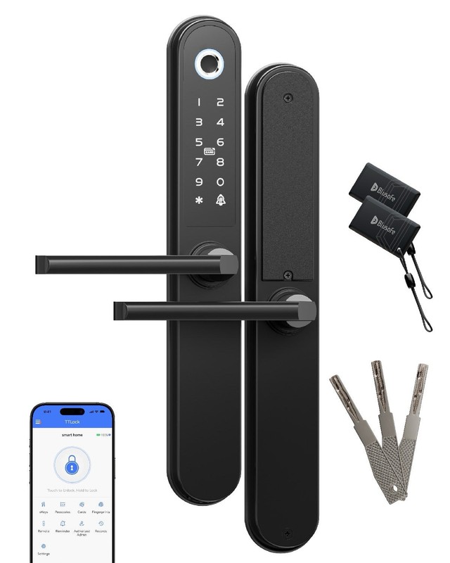 Blusafe Apollo Keyless Door Handle Lock Fingerprint Keypad Card Remote - Black gallery