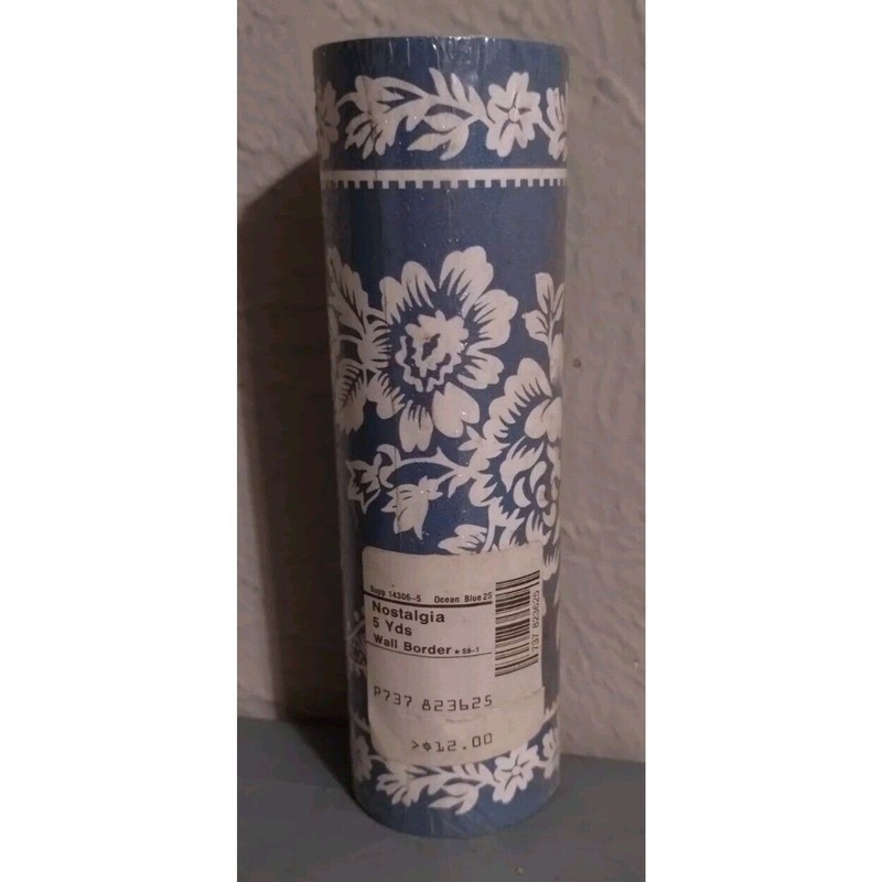 Nostalgia Wall Border - Ocean Blue - Floral Ribbons - New Old Stock - 5 yds gallery