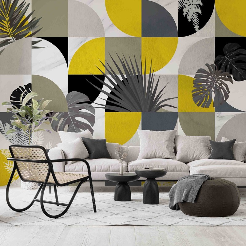 3D Abstract Geometric Leaf Texture Wall Murals Wallpaper Murals Wall Sticker