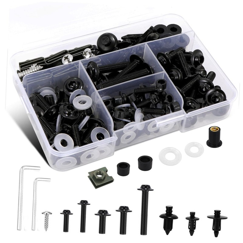 210Pcs Motorcycle Fairing Bolt Kit, 304 Stainless Steel M5 M6 Windscreen Black