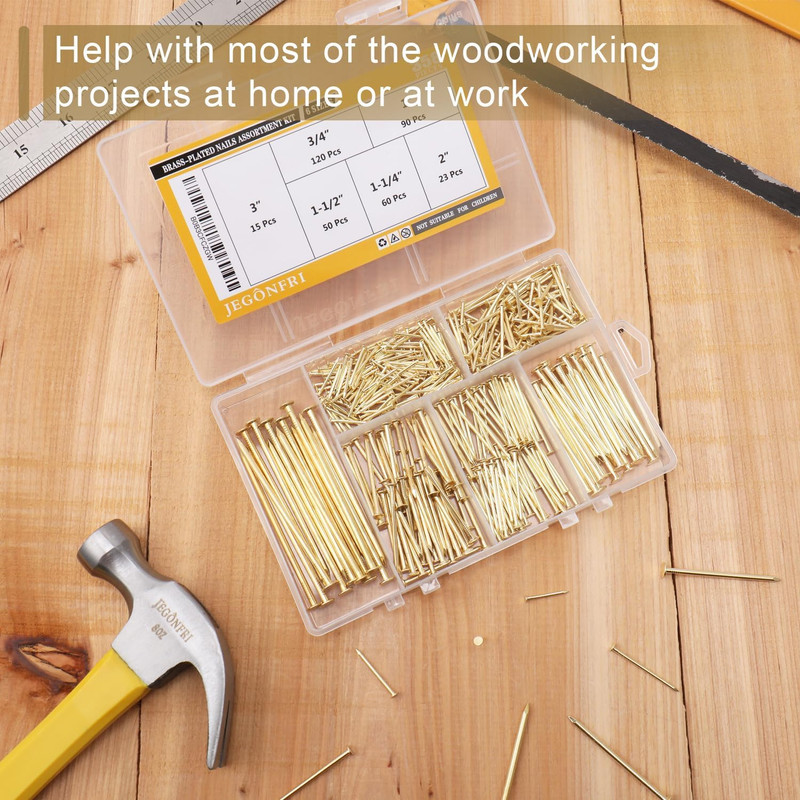 6 Sizes Gold Hardware Nails Assortment Kit, 358Pcs, Brass Plated, Nails for Hang gallery