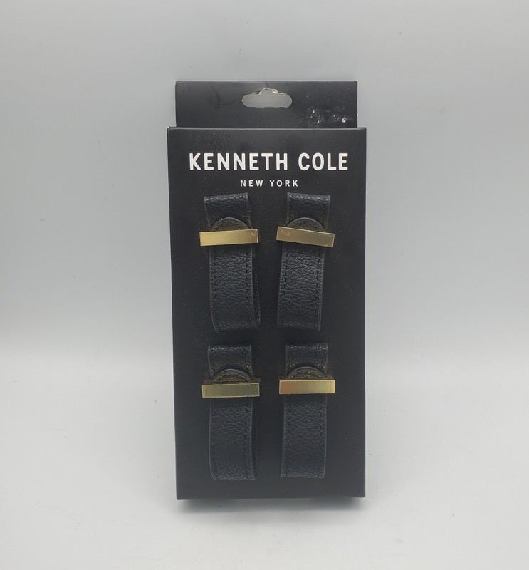 Set Of 4 Kenneth Cole New York Drawer Black Brass Leather Drawer Pulls 3″