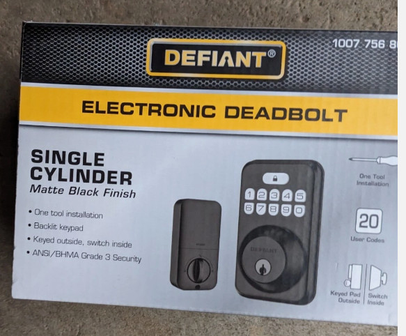 Defiant Electric Deadbolt Single Cylinder 1007-756-867 Matte w/4 AA batteri (S3)