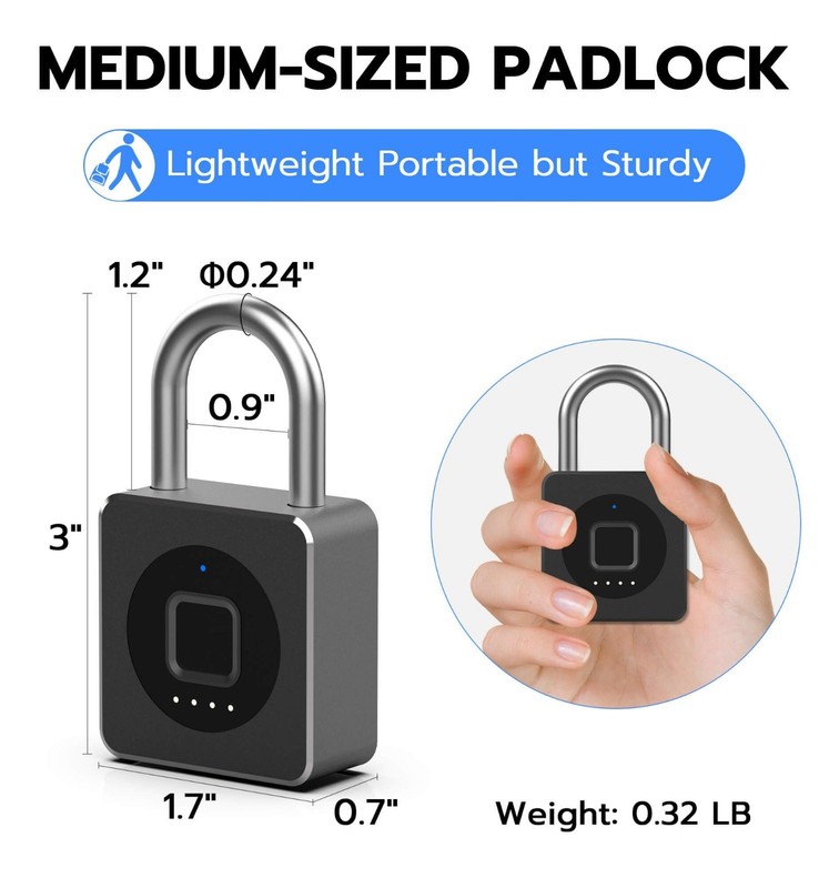 Keyless Biometric Fingerprint Lock - Weatherproof Smart Padlock for Gym, Gates, gallery