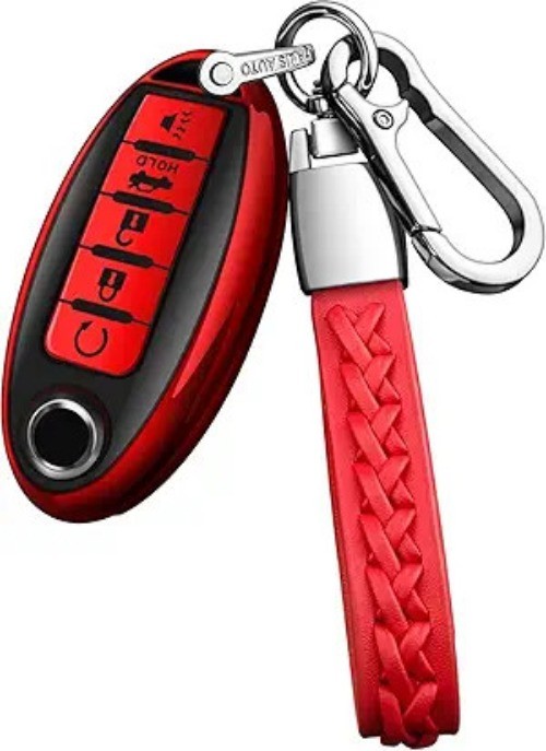 Key Fob Cover with Leather Keychain Soft TPU Protection Key Case for Smart Key (