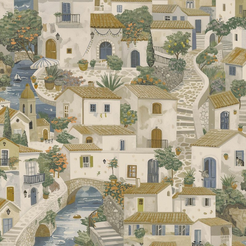 Italian Buildings Wallpaper Painted Mural Blue Green Holden 14281 Any Room