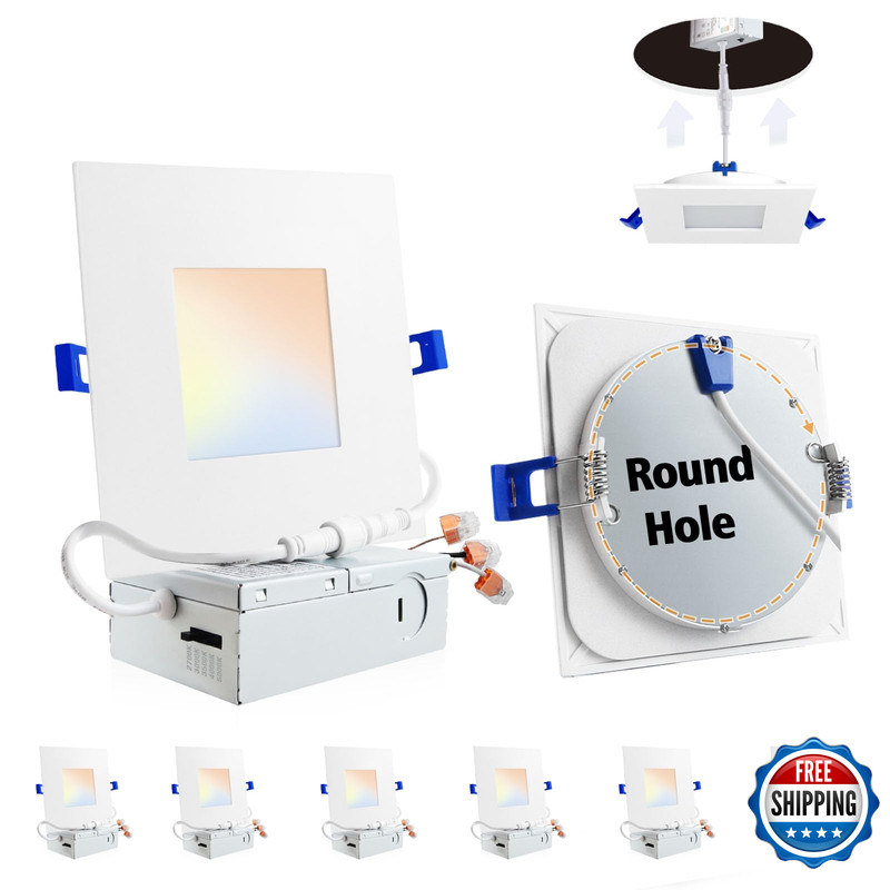 Adetu 4 Inch Square Led Recessed Lighting6 Pack 5Cct Ultra Thin Square Led