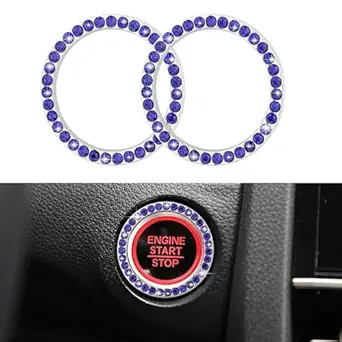 Universal Blue Rhinestone Keyless Push Start Button Cover Ring Cap for Car Engin