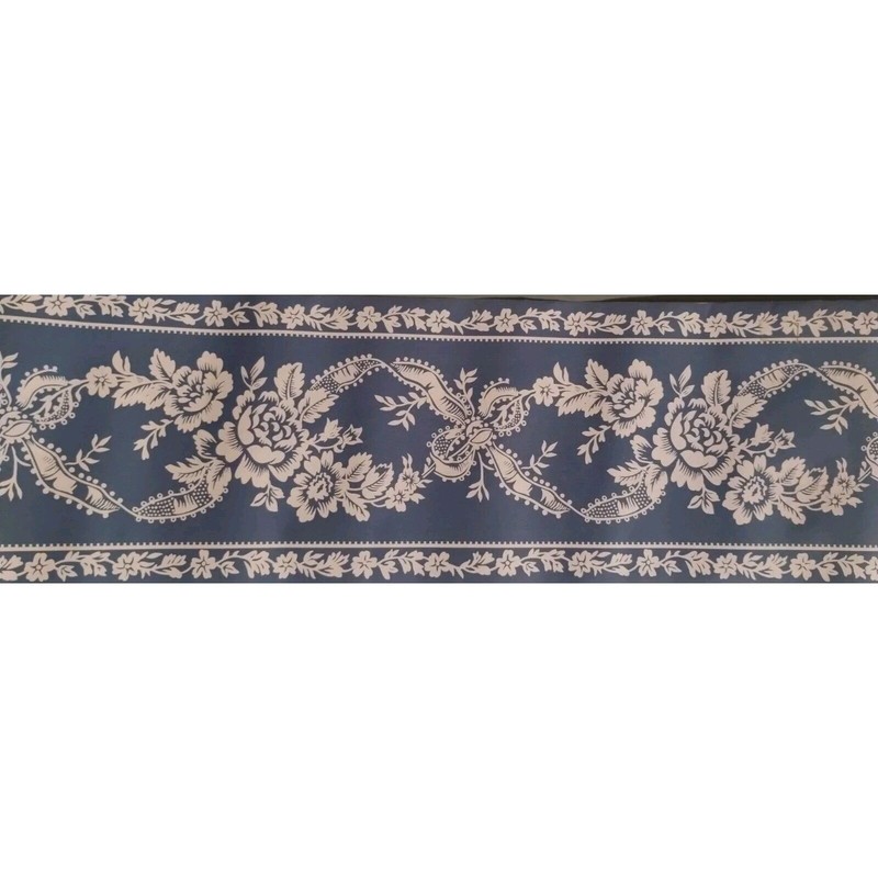 Nostalgia Wall Border - Ocean Blue - Floral Ribbons - New Old Stock - 5 yds gallery