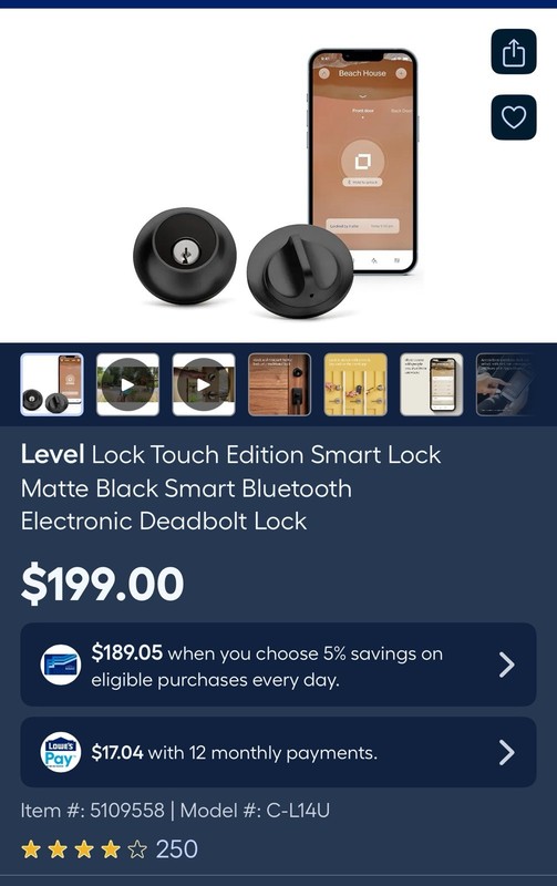 Level Lock Touch Edition Smart Lock Bluetooth Apple HomeKit Ring Compatible NEW gallery