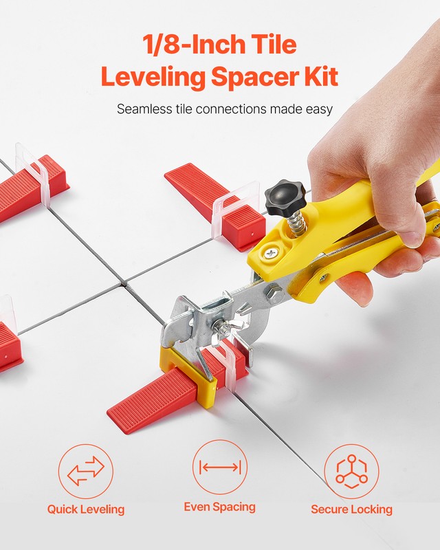 Tile Leveling System 1/8" (3 mm) 700pcs Tile Spacers+200 Reusable Wedges 1 Plier gallery