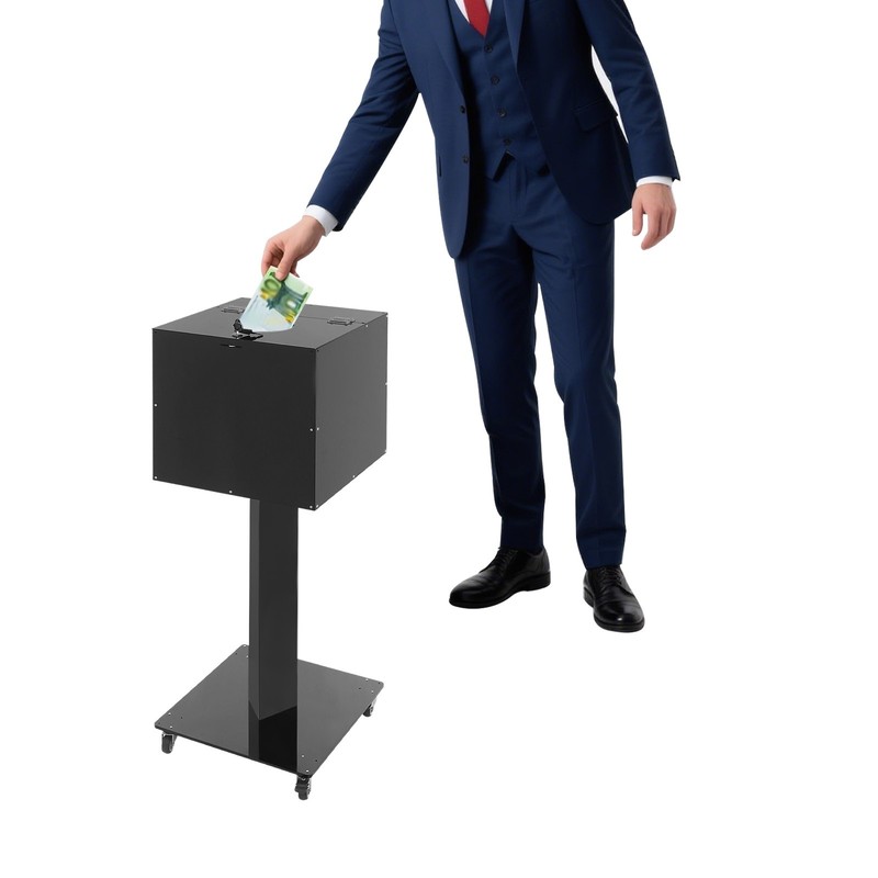 Floor Standing Donation Box with Lock, Key & Wheels for Versatile Use gallery
