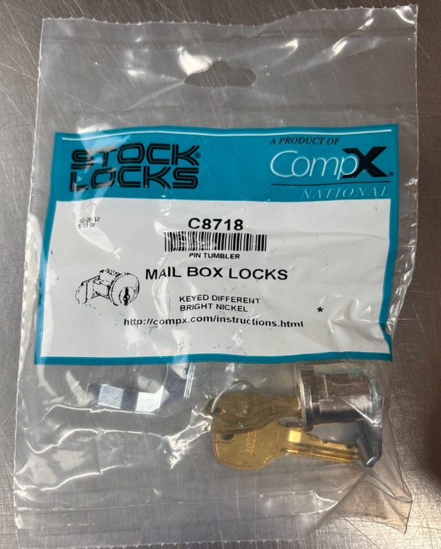 CompX National C8718 Mail Box Lock Cam Bright Nickel With 2 Keys NEW