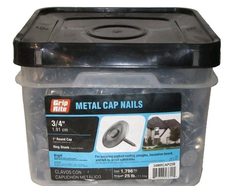 Grip-Cap Series 34MRCAP 1" Cap Nail 3/4" Long, 1796 Count, 25lb Metal/Steel