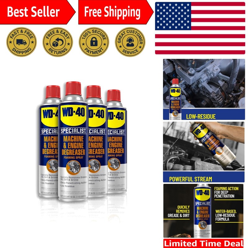 18oz 4-Pack Foaming Degreaser Spray – Deep-Penetrating Engine Cleaner, Unscented