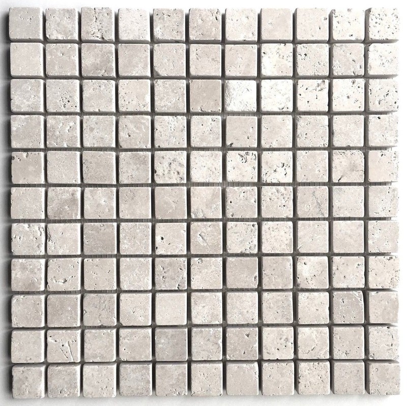 1X1 Light Tumbled Rounded Edge Travertine Wall Mosaic Tile Ivory Backsplash Bath