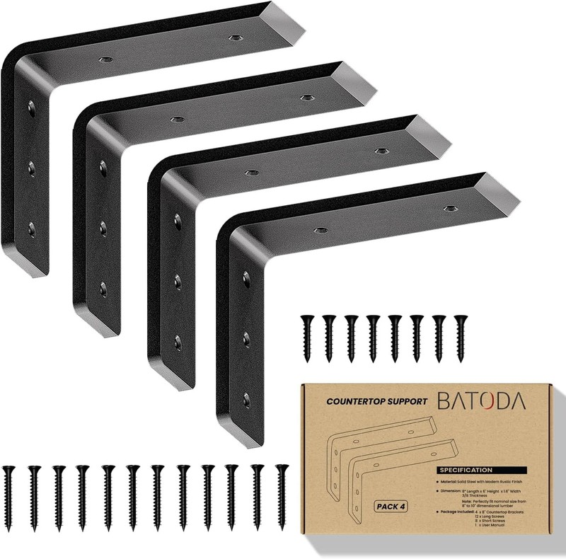 8” Countertop Support Steel Brackets (4 PCS) for Large Granite - Heavy Duty L...