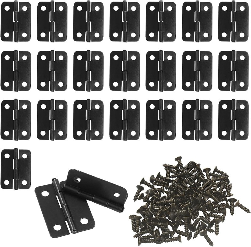 Black Butt Hinge 1 Inch Zinc Alloy Foldable Door Cabinet Closet 24 Pieces with