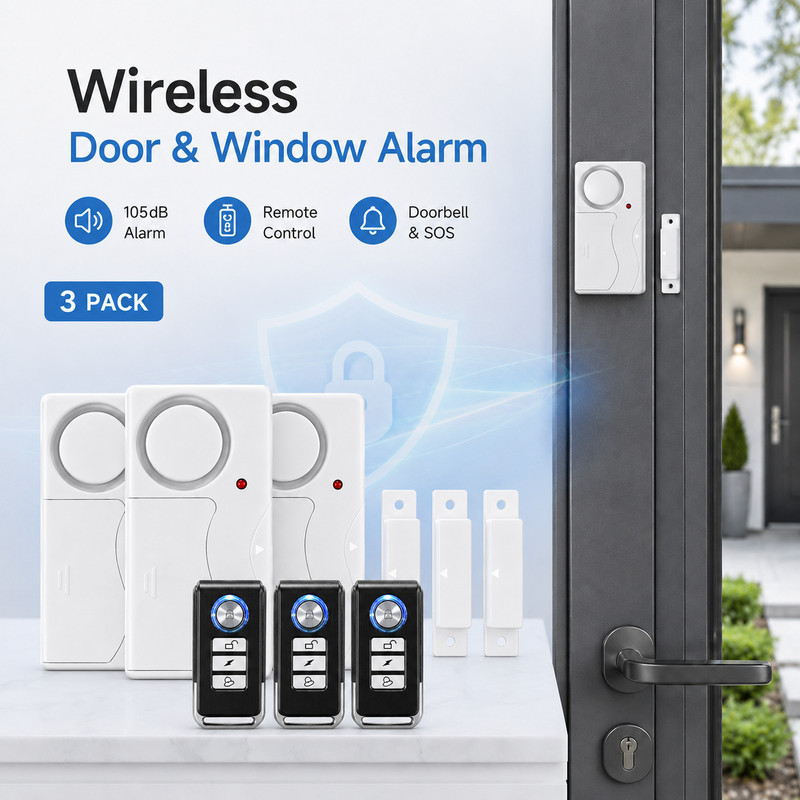 3× 3-Mode Magnetic Door Alarm Anti-Theft/Doorbell/SOS Emergency Wireless Remote