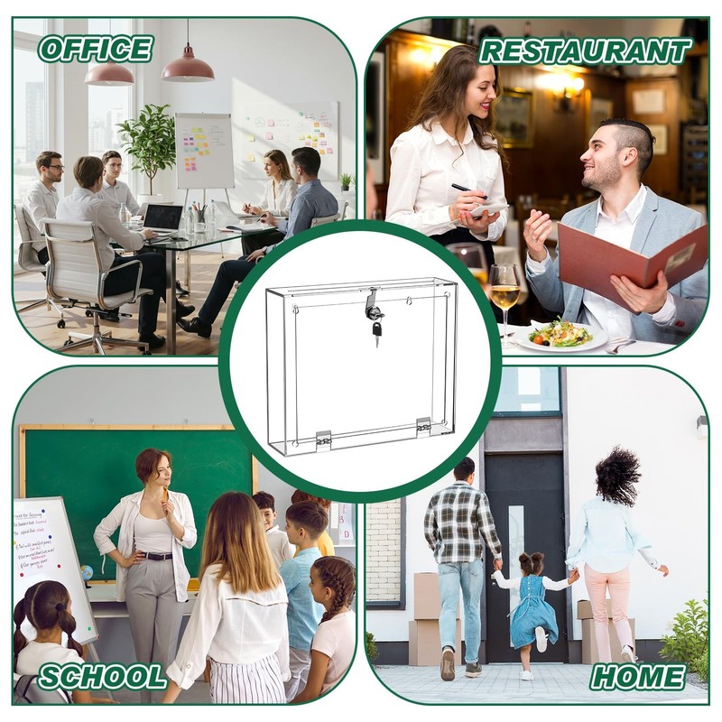 Clear Acrylic Donation Box With Lock Sign Holder Wall Mounted 12x3x10 Inch gallery