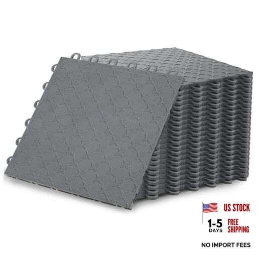 PVC Interlocking Garage Floor Tiles – | 12″x12″ (Covers 48 sq.ft.) 48 Pack Grey