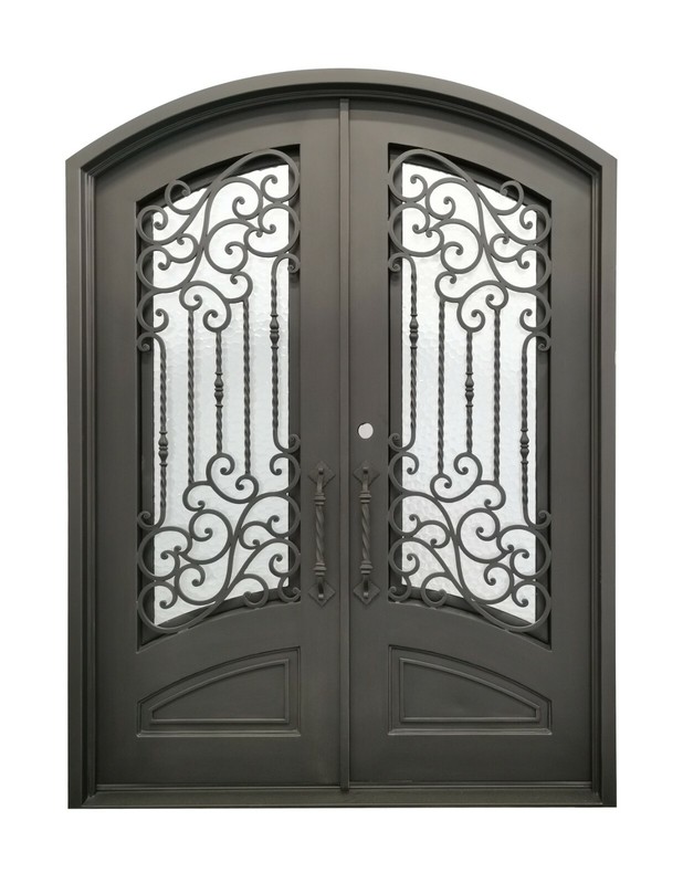 Archer Pre Hung Front Entry Iron Door Rain Glass 62″ x 96″ Right Active Inswing