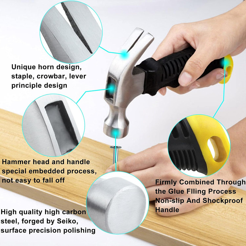 376Pcs Hardware Nails Assortment Kit with 8Oz Small Claw Hammer, Mini Hammer wit gallery