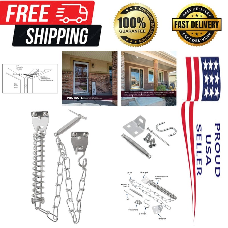 Adjustable Storm Door Protector Chain & Spring – 15″ Heavy-Duty Safety Solution