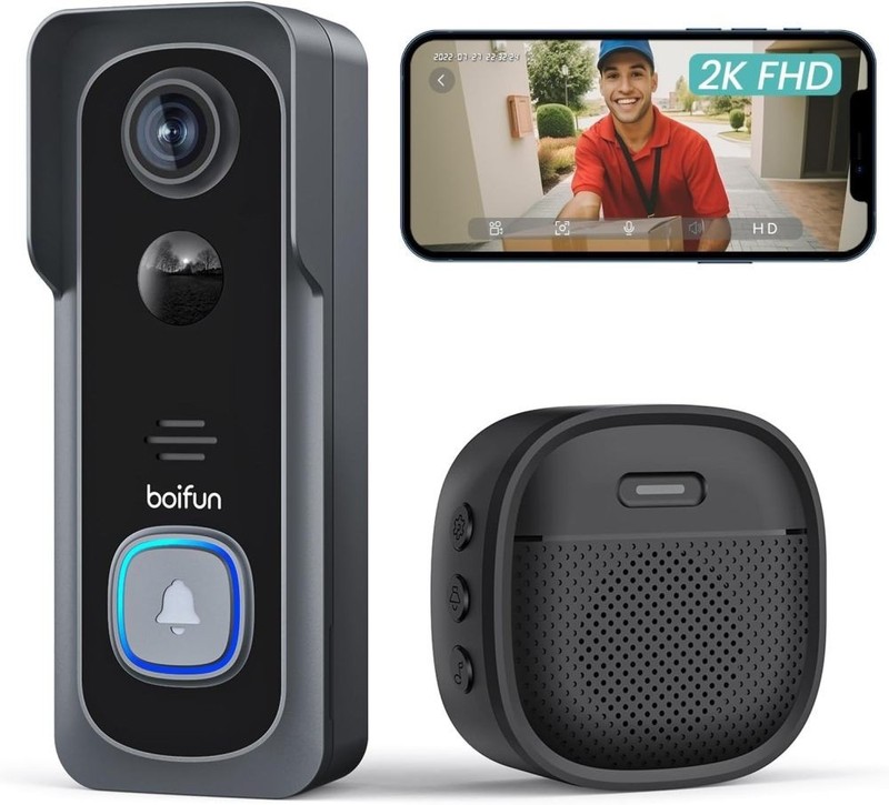 No Subscription Video Doorbell Camera Wireless 2K HD 166° Wide View Night Vision