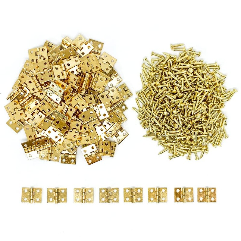 100Pcs Mini Brass Hinges Hardware Small Tiny Hinges for Miniature Furniture W…
