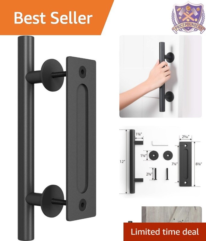 12 Inch Sliding Barn Door Handle Set Alloy Steel Rustic Black Powder Coated L…